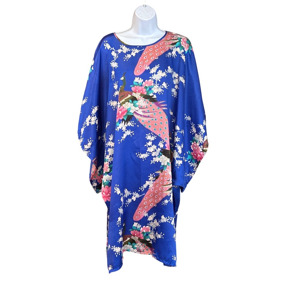 Vintage Dynasty Kaftan Dress Peacock Floral Chinoiserie Loungewear Boho Glamour